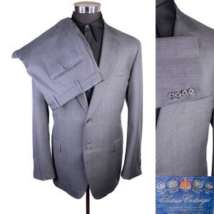 Sartoria Castangia 2-Pcs Suit Gray 140's Wool Jacket Blazer 46R Pants 38X27 EUC